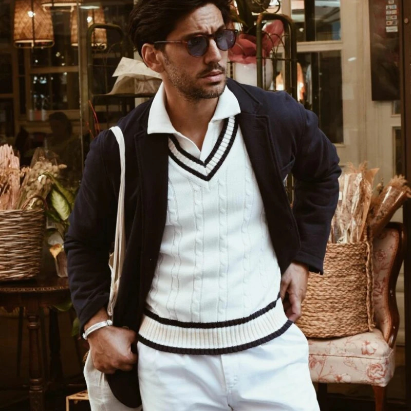 Mens VNeck Cable Knit Sweater Vest Cotton Unisex Sleeveless Cricket Jumper for Spring Autumn Winter Golf Office Party 250930