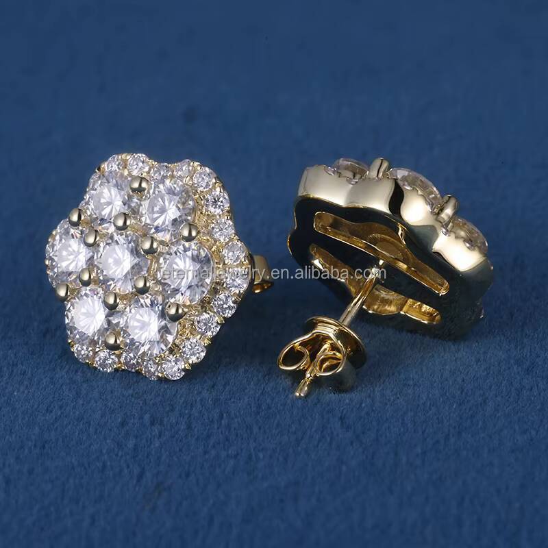 Factory Price 15mm S925 Sterling Silver 10K 14K 18K Solid Gold Yellow Iced Out VVS Moissanite Lab Grown Diamond Stud Earrings
