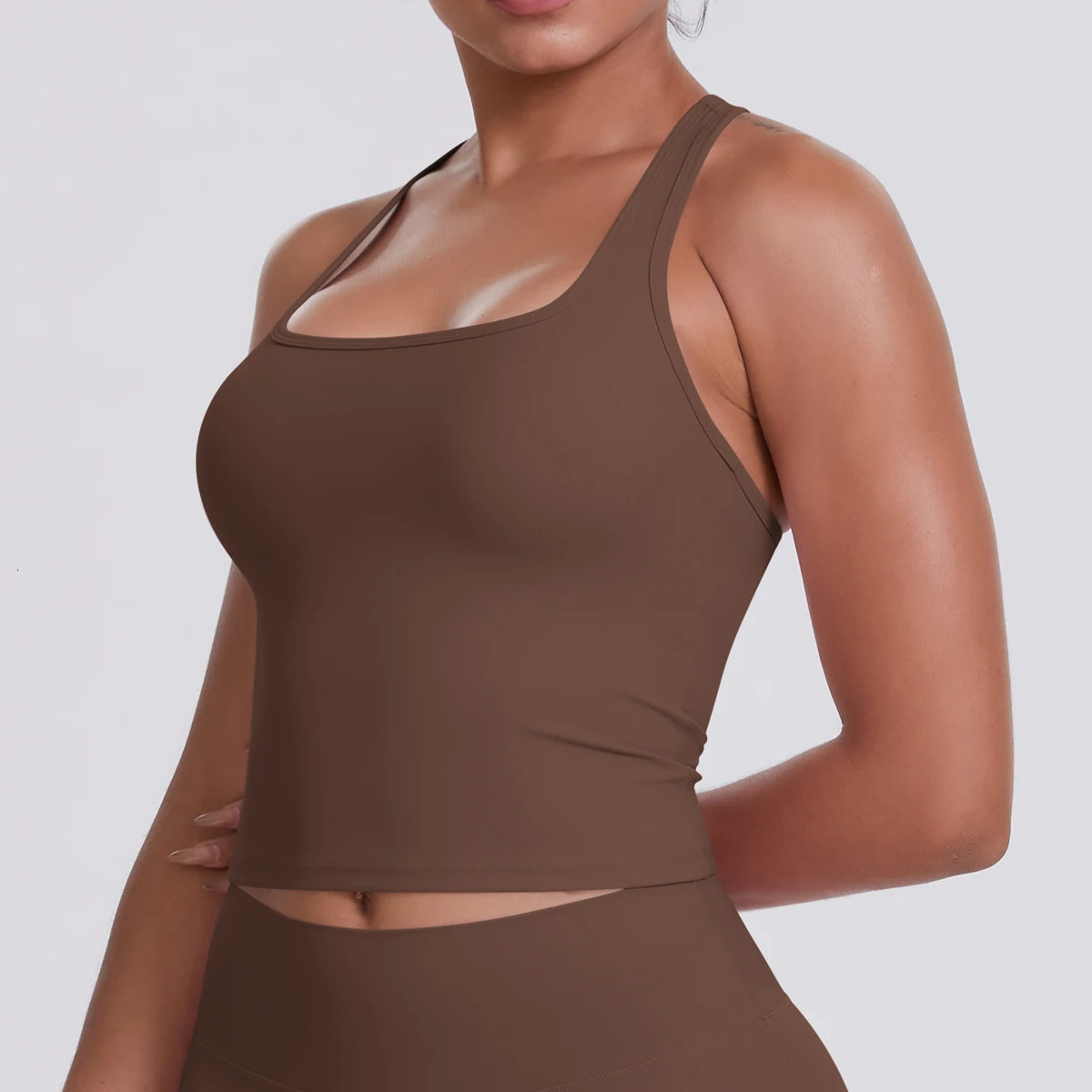 Yoga Vest Seamless Running Top Tank Top Short Sleeve Ishape Backless Gym Workout Top Solid Color Nylon Fitness Top 251010