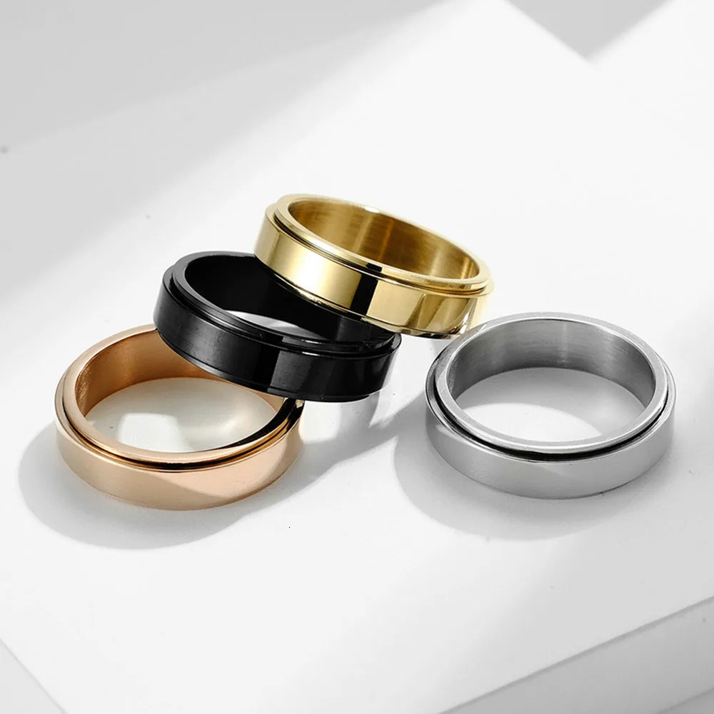 Simple Plain Ring With Engraving Stainless Steel Smooth Rotating Ring Cool Neutral Style Genderless Couple Rings 251010
