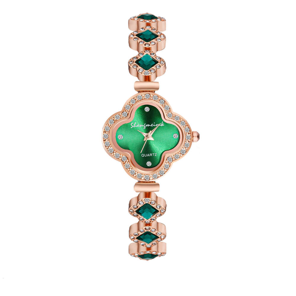 Live Alloy Four-Leaf Clover Fashion Decorative Bracelet Quartz Green Women's Female Watch