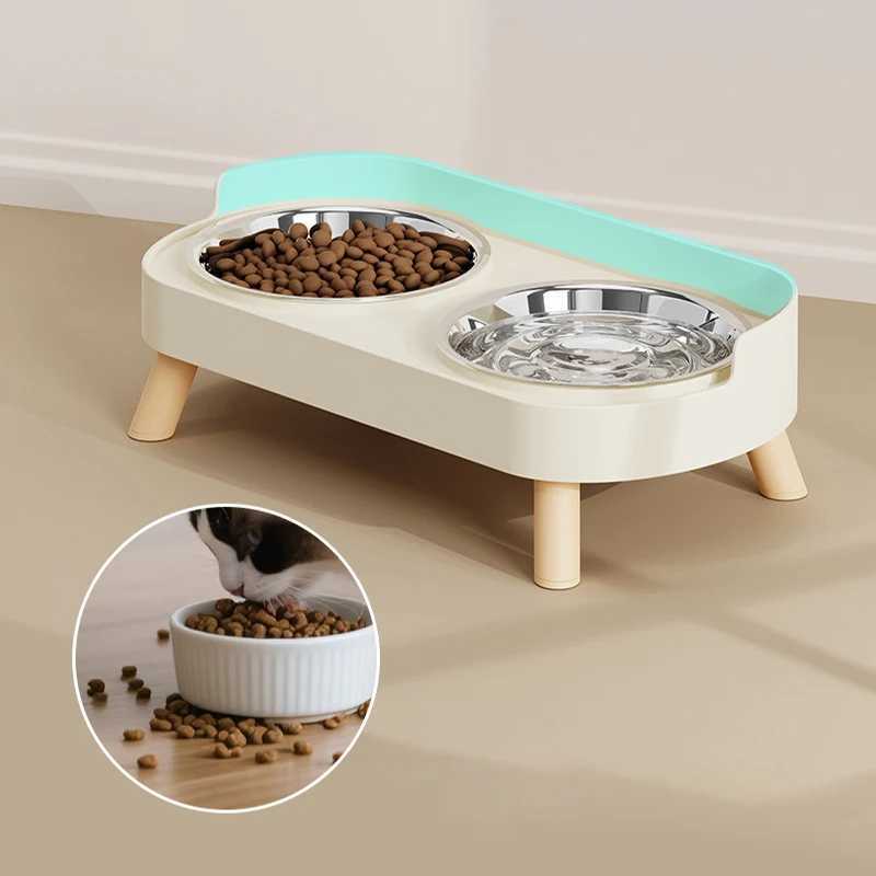 Double Elevated Cat Dog Bowls Stainless Steel NonSlip Pet Food Water Dish with Stand AntiSplash Slow Feeder Pet Supplies C251009