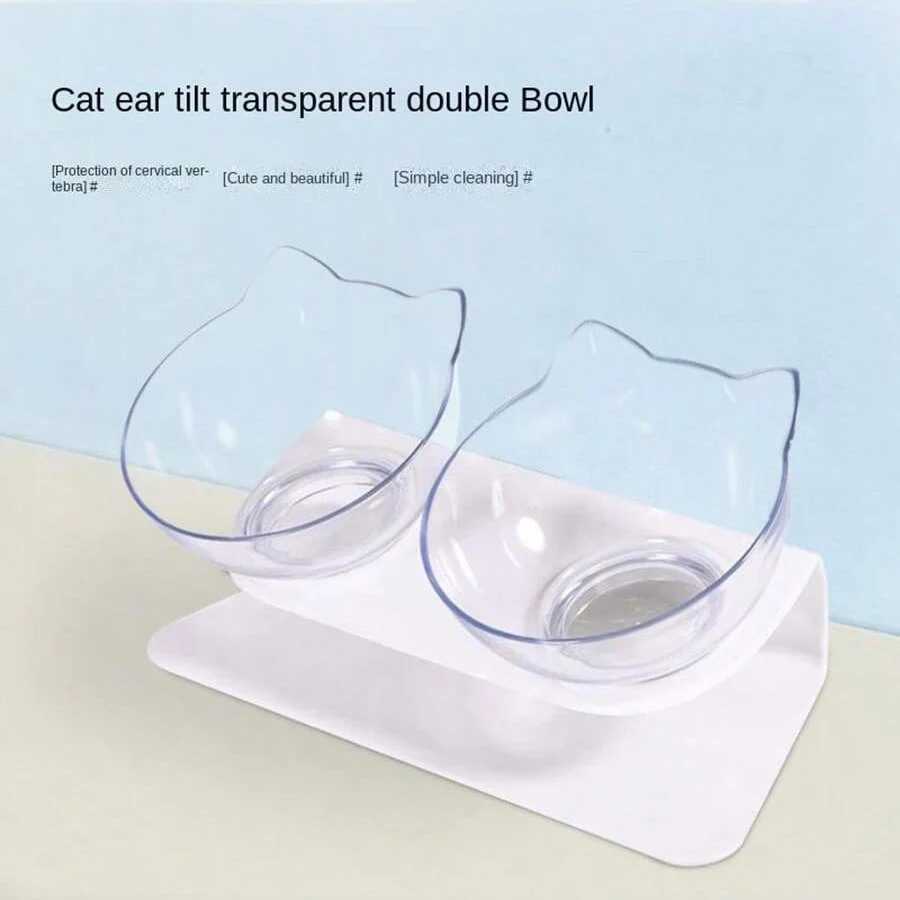 Slanted Mouth Cat Bowl Neck Protector Cat Double Bowl Pet Transparent Bowl Cat Food Bowl Pet Supplies Cat Ear Bowl Dog Food Bowl C251009