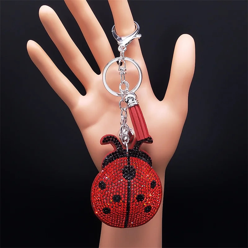 Ladybug Tassel Crystal Keychain Bag Charm for WomenMen Ladybird Key Chain Accessories Jewelry llaveros para mujer lujo K2871S01 251010