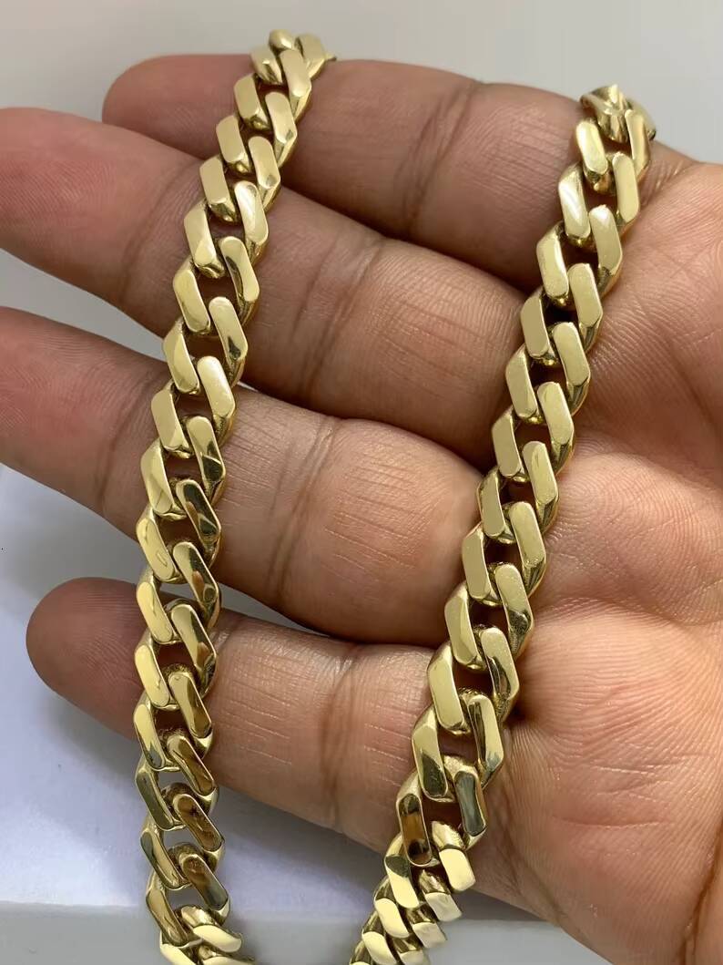 Mens Necklace and Bracelet Set Jewelry 9mm 14 Karat Real Gold 14k Solid Gold Monaco Link Chain With CZ Lock