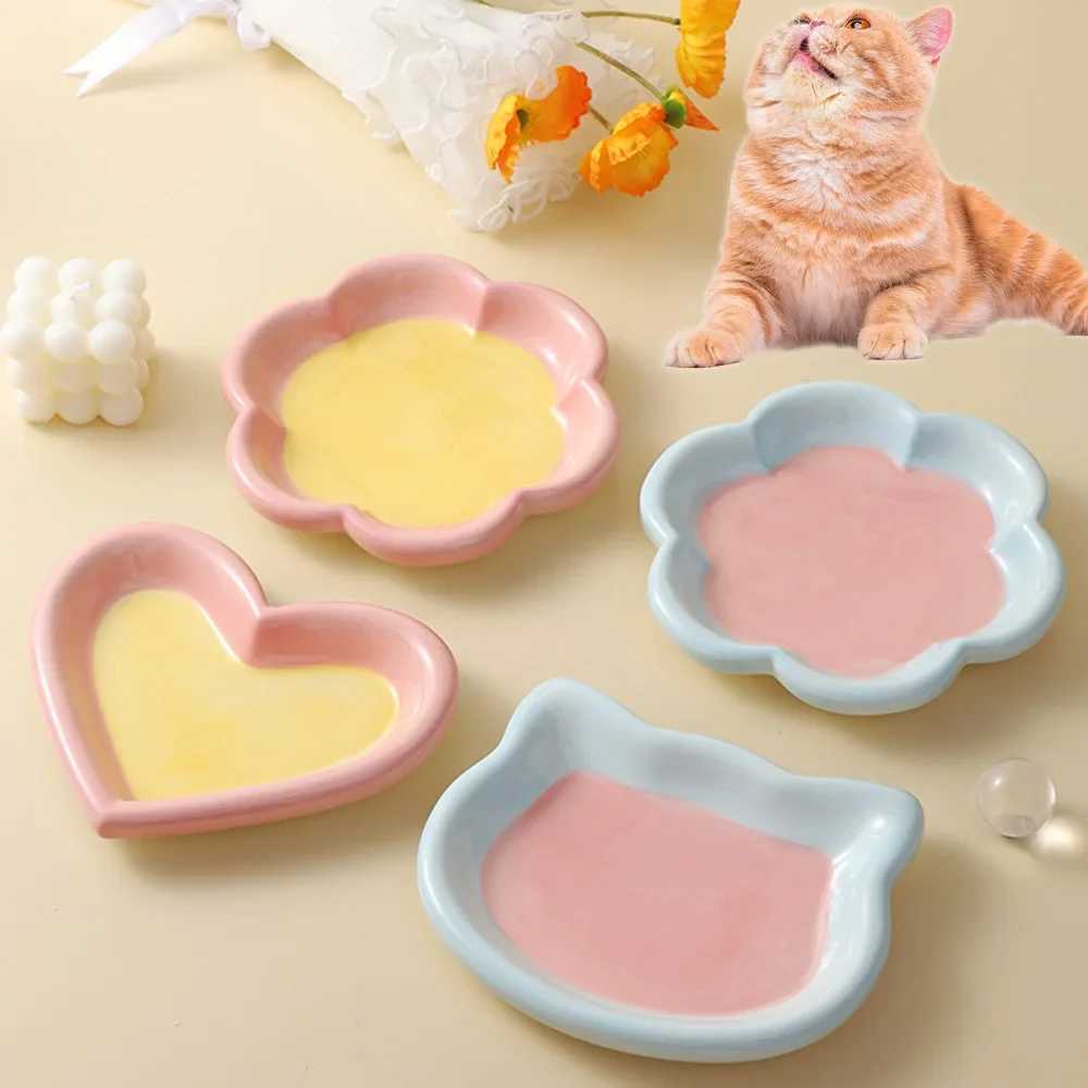 Love Cat Plate Dog Bowl Not Easily Knocked Over Hand Painted Cat Bowl Ceramic Cat Food Bowl Cat Rice Bowl Canned Snack Bowl C251009
