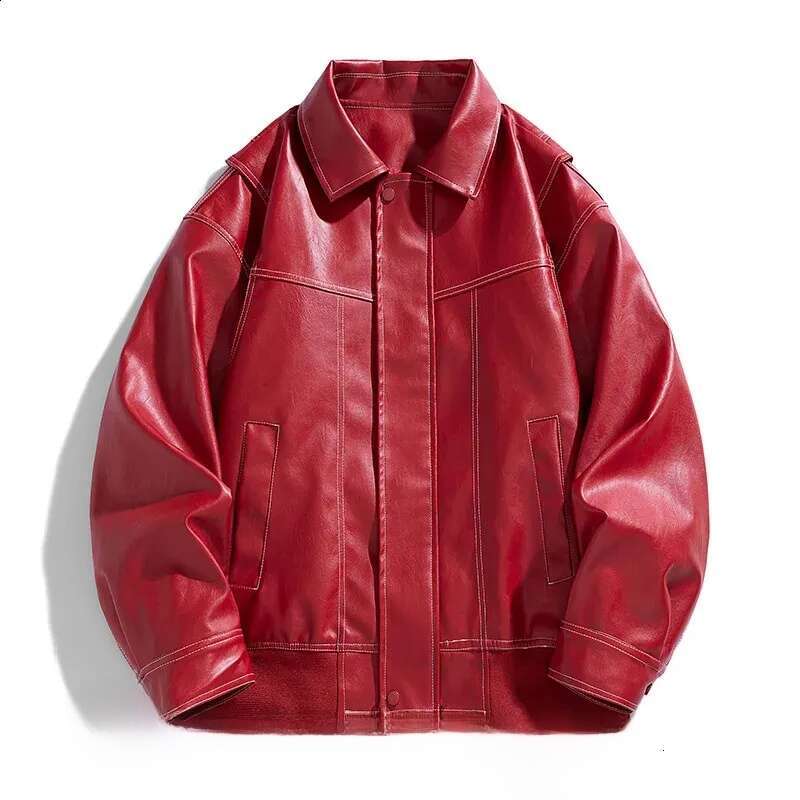 Europe The United States Trend Leather Jacket Spring Autumn Loose Mens Couple Lapel Motorcycle Handsome Coats y240826