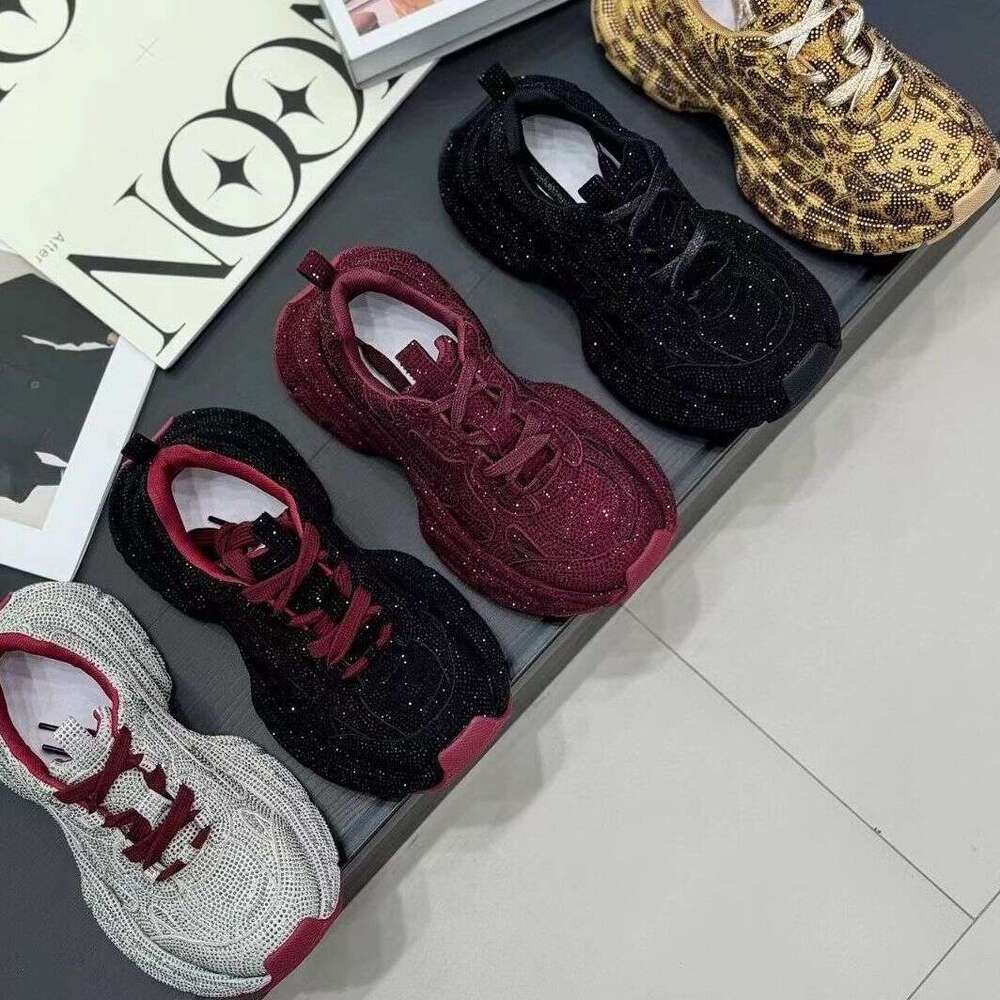 European Full Diamond Dad Sneakers Designer Shoe for Women 2025 Spring and Autumn New Thick-Soled Sports Street Style Casual Shoes Trendy Versatile