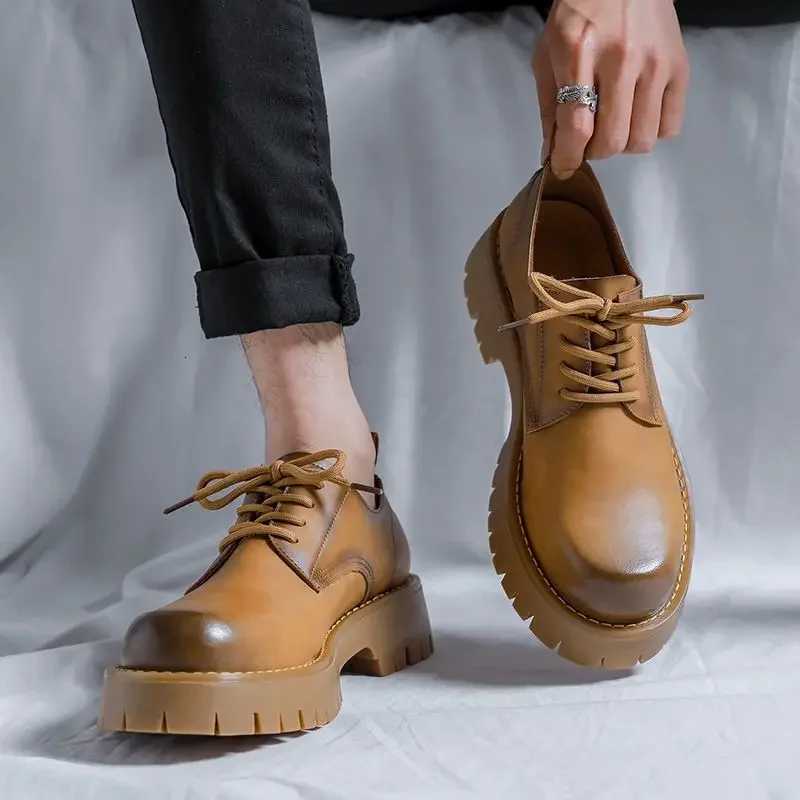 Leather Shoes for Men Height Increasing Formal Round Toe Business Dress Brown Man Casual Shoe Summer Sale Cowhide LegitimateXJ251010