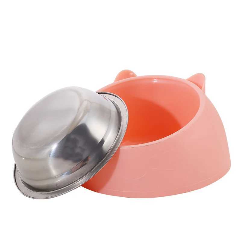 200ml 400ml 15 Degrees Tilted Stainless Cat Bowls Nonslip Base Pets Puppy Cats Food Drink Water Feeder Neck Protection Pet Bowl C251009