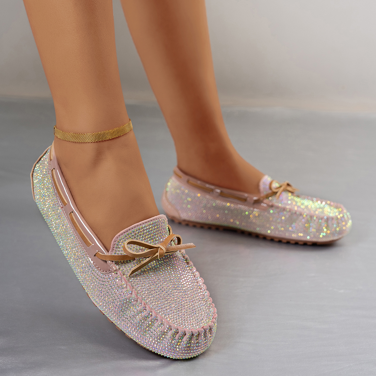 Women Casual Rhinestone Decoration Luxury Leather Shoes Leather Leopard Print Women's Shoes Fashion Designer Loafers Soft Sole Leisure Shoes Zapa