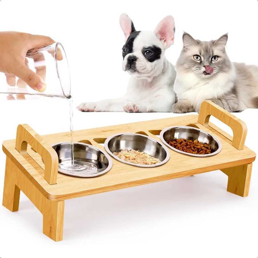 Elevated Cat Food Bowl 3 Stainl Steel Raised Cat Bowls with Stand 15Tilted Cat Bowl for Small Dog Cat Food and Water Bowl Set A C251009