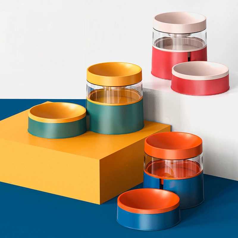 Pet Cat Food Bowl Elevated Dog Bowl 2in1 Automatic Pet Feeder Water Storage Dispenser Splashproof Water Container Removable C251009