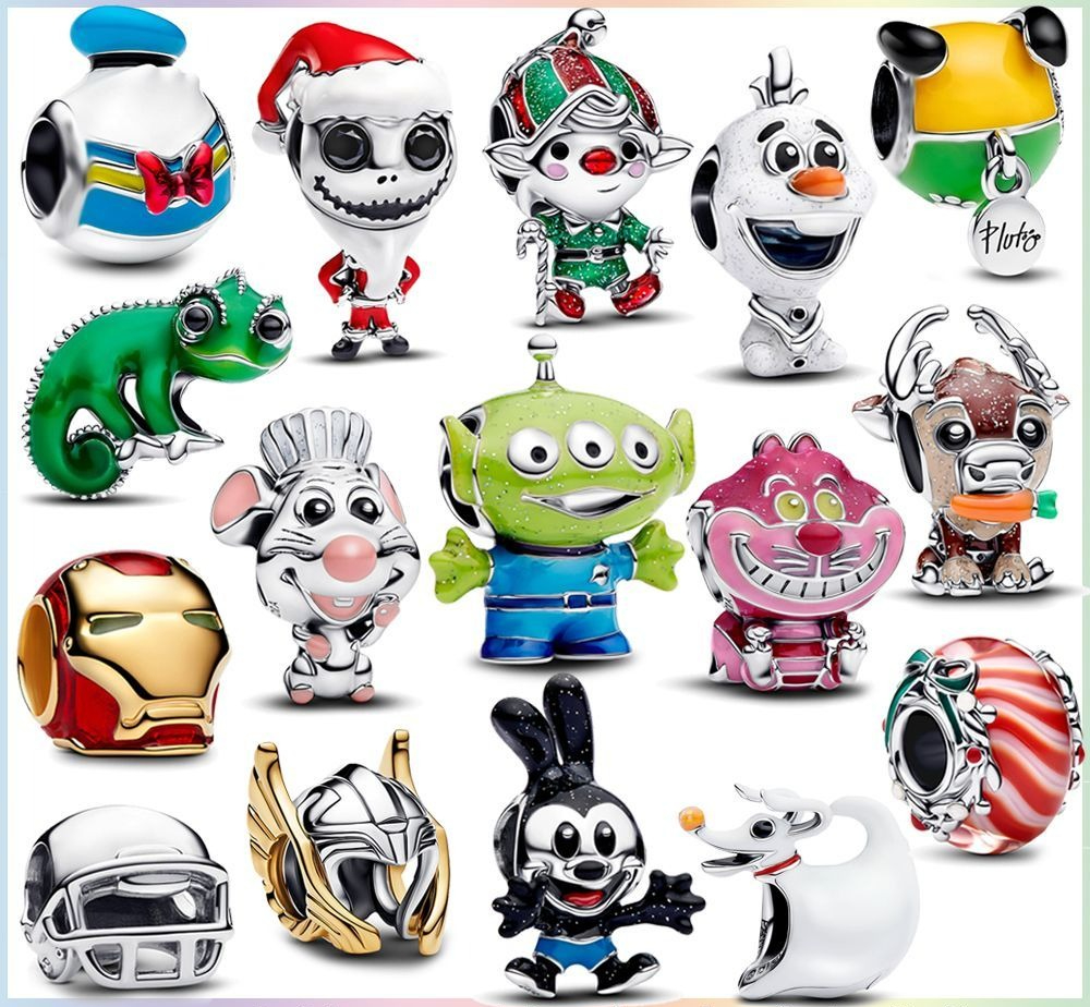 New 925 Sterling Silver Bracelet Bracelet Snake Bone Chain New Three-eyed Monster Olaf Chameleon Santa Claus Pendant Beads