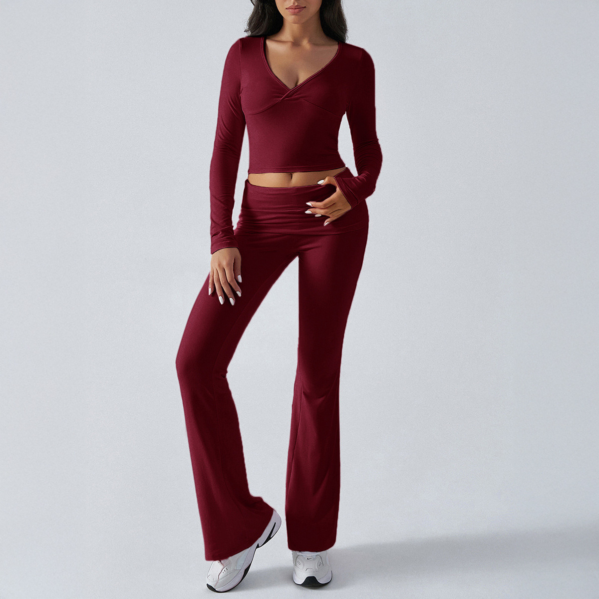European and American women's clothing Amazon casual sports slim fit knitted long sleeved pants two-piece set