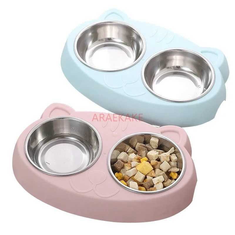 1pcs Pet Double Bowl Plastic Kitten Dog Food Drinking Tray Feeder Cat Feeding Pet Supplies Accessories bowl C251009