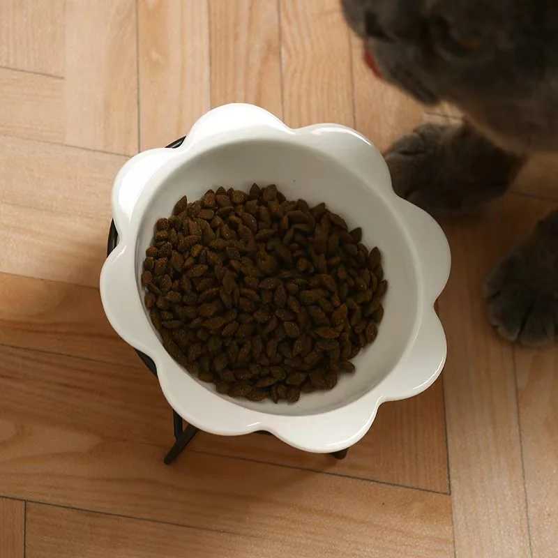 Elevated Ceramic Cat Bowl for Neck Health Wide TipProof Pet Food Dish with Stand AntiSpill Dog Bowl for Dry Wet Food and Water C251009