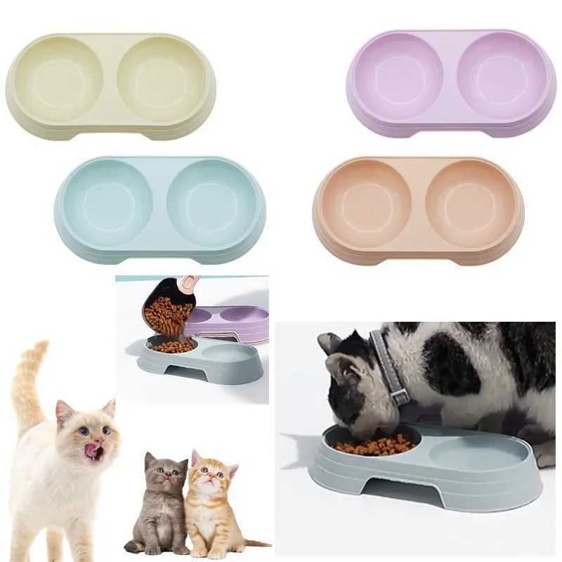 Pet Double Bowl Dogs and Cats Feed in Double Bowls Macaron Plastic Feeding Bowl Pet Supplies Cat Accessories Cat Products Cat Fo C251009