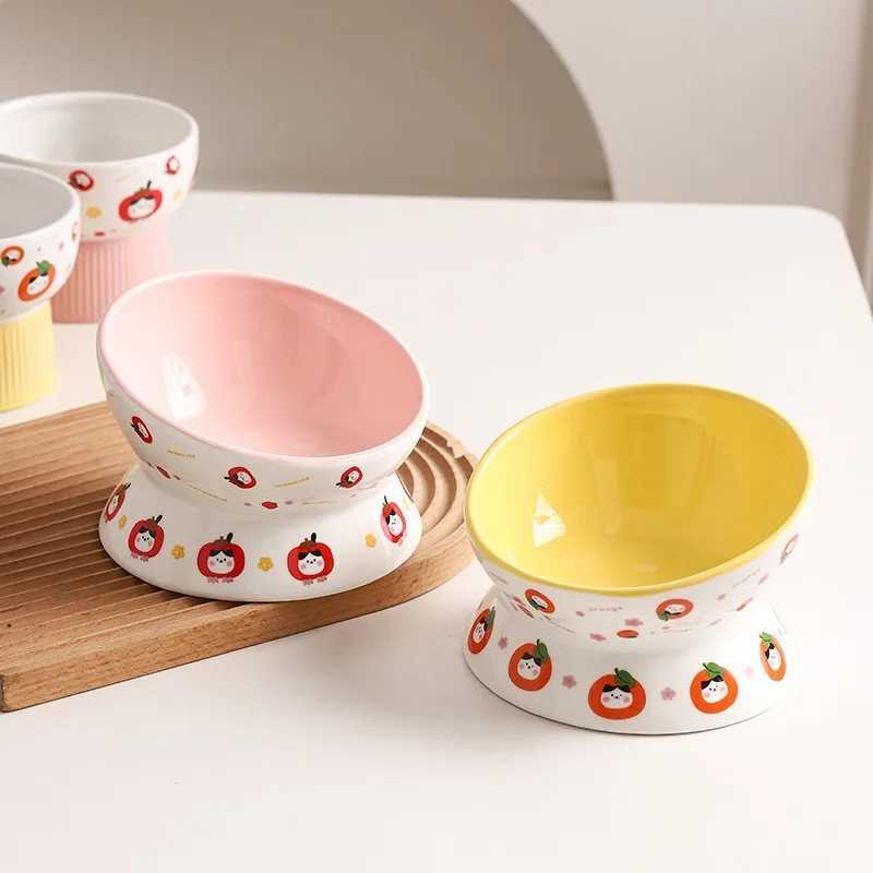 Elevated Ceramic Pet Bowl AntiTip Slow Feeder Wide Angled Mouth Design for Cats Dogs to Prevent Neck Strain Chin Acne C251009