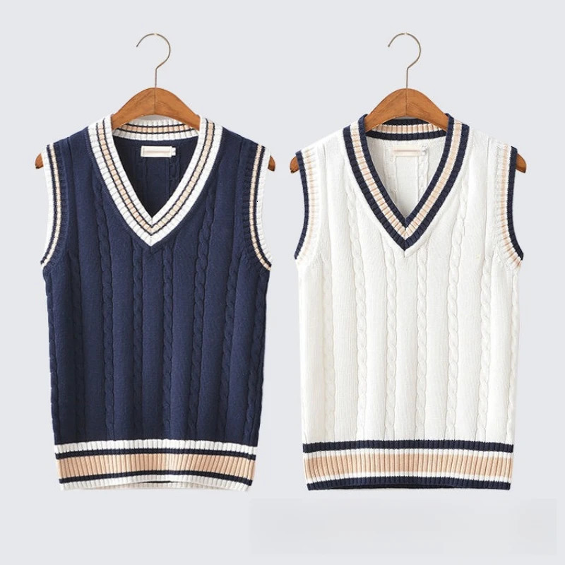 Mens VNeck Cable Knit Sweater Vest Cotton Unisex Sleeveless Cricket Jumper for Spring Autumn Winter Golf Office Party 250930
