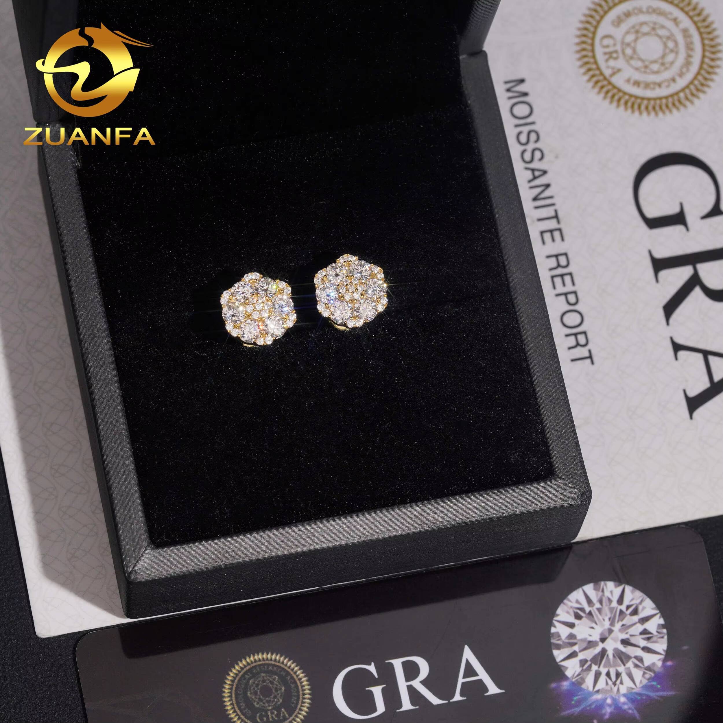 Fashion Style Iced Out Jewelry GRA Certificate Hip Hop 10mm 925 Sterling Silver Moissanite Diamond Earrings