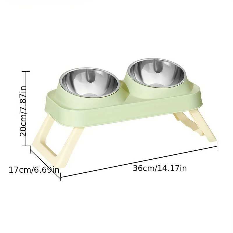 PlasticStainless Steel Foldable Cat Feeder NonSlip Pet Double Bowl With Stand Raised Cat Drinking Bowl Cat Accessories C251009
