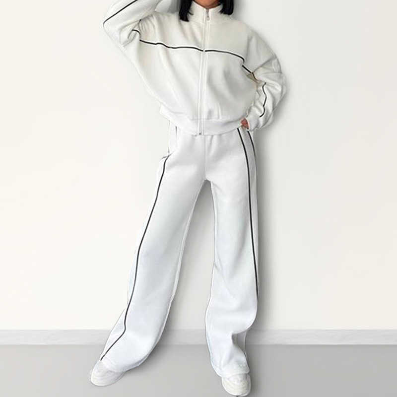 European women's fashion 2025 spring outfit - stylish, casual, relaxed, fashionable cardigan with drawstring hoodie set for women Z251010