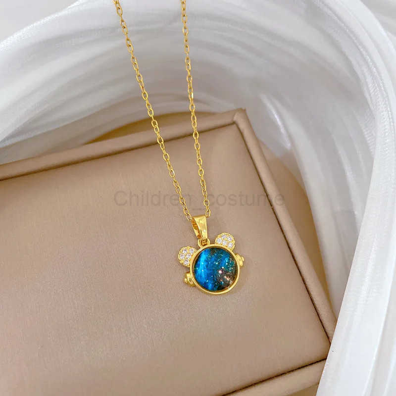 Disney Stainless Steel Chain Necklaces for Women Creative Starry Sky Mickey Mouse Head Pendant Necklace Cute Jewelry Accessories H251011