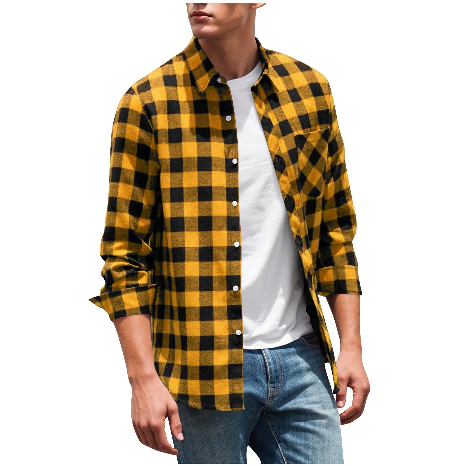 UV Protection, Wrinkle Resistant, Antibacterial, Moisture-Wicking, Tear-Resistant, Cold-Resistant Brushed Plaid Shirt Men's Long Sleeve Casual Sh