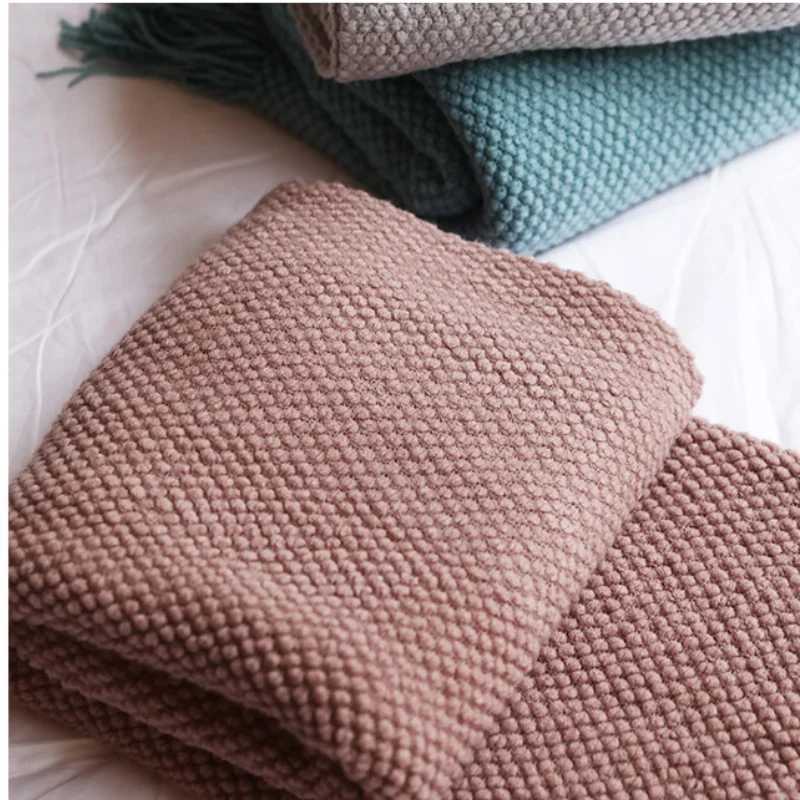 Textile City Corn Grain Waffle Embossed Knitted Blanket Home Decorative Thickened Winter Warm Tassels Throw Bedspread 130x240cm C251011