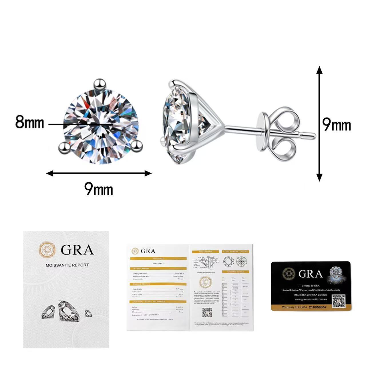 2025 Lab Grown Diamond Earrings IGI Certified 14k18k Solid Gold 3 Prong Screw Back HPHT CVD Studs