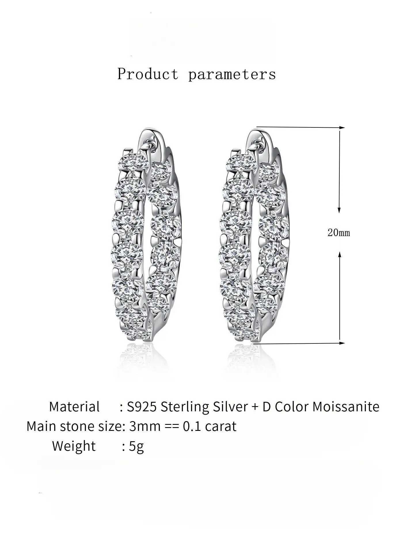 TY 26Ct D Color Moissanite 925 Sterling Sliver Plated White Gold Hoop Earring For Wen Wedding Party Jewelry X251011 - view 7