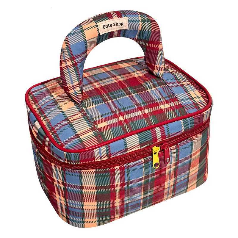 New Plaid Makeup Bag Small Fresh W Bag Mtifunctial Storage Bag Lightweight Fiable Canvas Bag 2025 Wens Handbag D251011