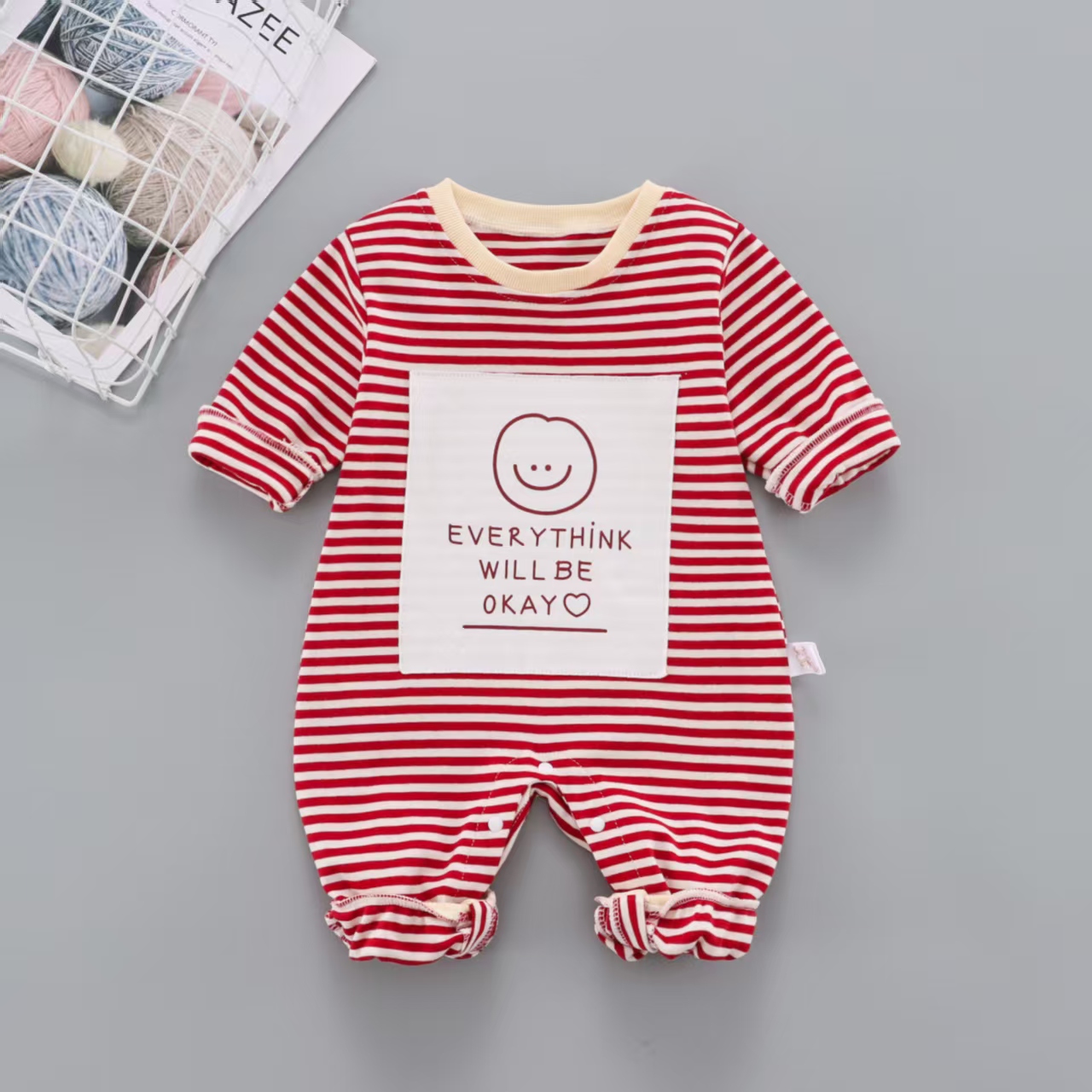 Baby and toddler clothing outdoor pure cotton smiling striped jumpsuit