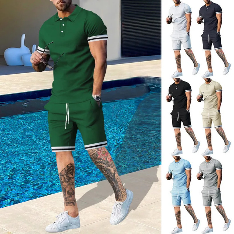 Summer Fashion Short Sleeve T Shirt Shorts Sets Men 2 Piece Outfits Trend Casual Oversized Tshirts Sportswear Tops 240415