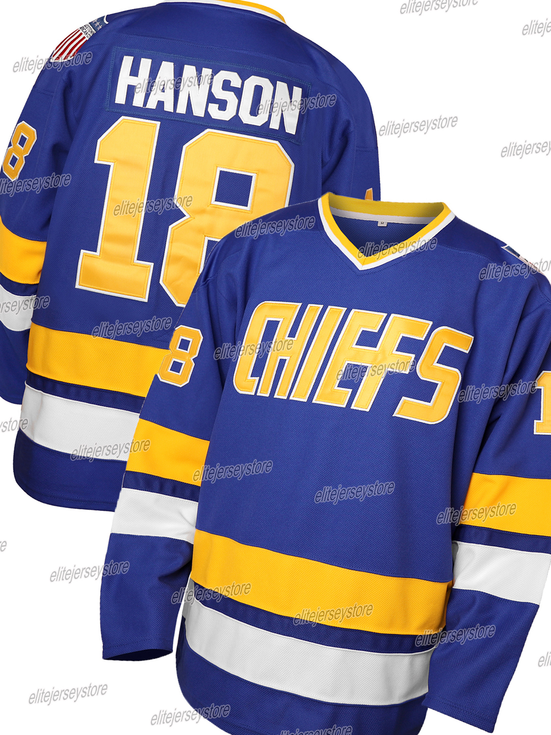 In stock Jeff Hanson Brother Mens Charlestown Chiefs Movie Hockey Jerseys Christmas Gift 100% Stitched Fast Shipping Letter Number Design Men's