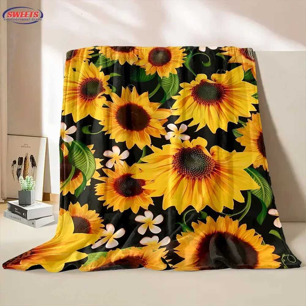 3D Printing Flower Theme Sunflowers Soft Flannel Blanket for Bed Bedroom Sofa PicnicThrow Blanket for Cover Outdoor Leisure Nap C251011