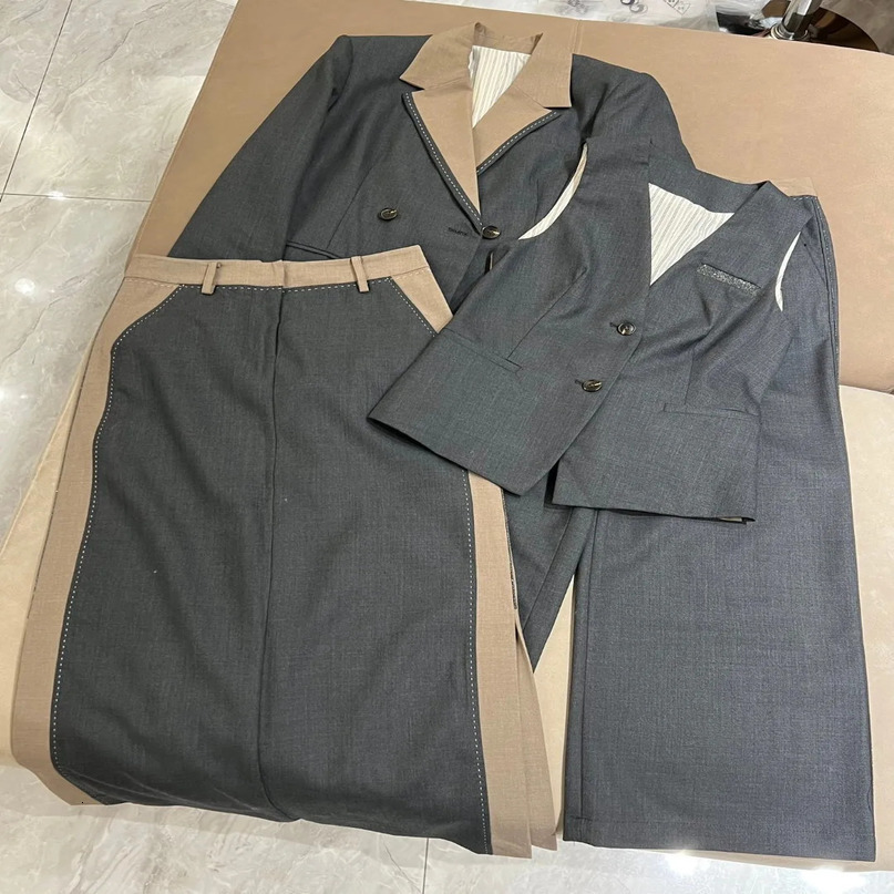 Autumn Womens Woolen Pants Set JacketVestSkirtWide Leg 4piece 241115