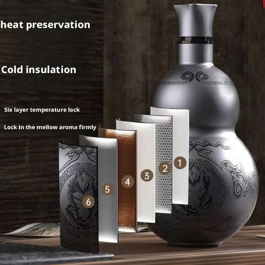 Portable Wukong Theme Gourd Style Water Bottle 304 Stainless Steel Thermal Insulation Cup Black Game Cosplay Lanyard Outdoor C251011 W260226