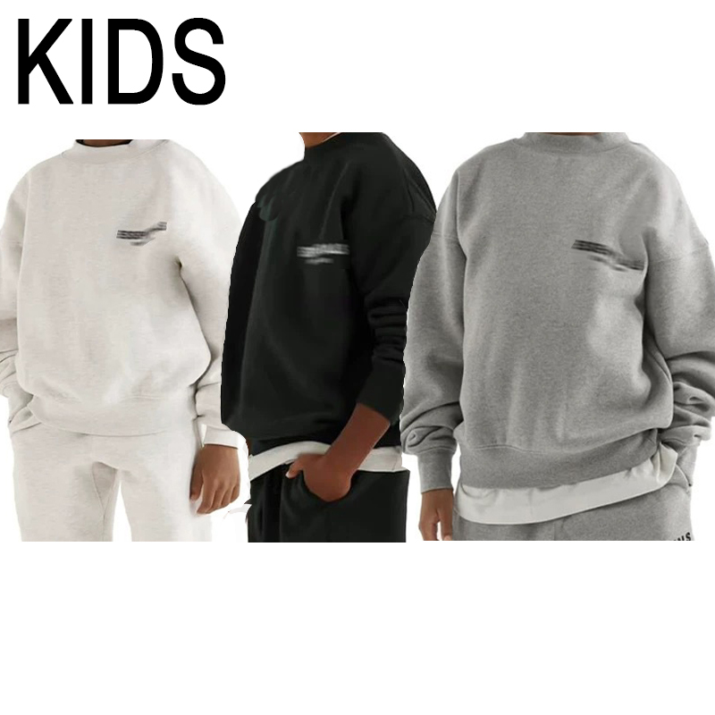 Kids Boys Girls Hoodies Pants Oversize Loose Classic Flocking sweatshirt Letter Pullover Skateboard Baseball Fleece Clothing Set Trousers Black Dark Gray