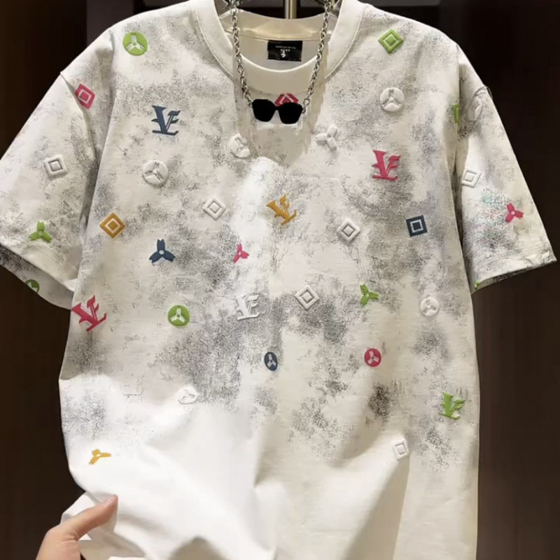 European Style Tie-dye Round Neck Short Sleeve Men's Designer Hoodie Light Luxury New Summer Trend Loose Designer Shirt American Style Half Sleev