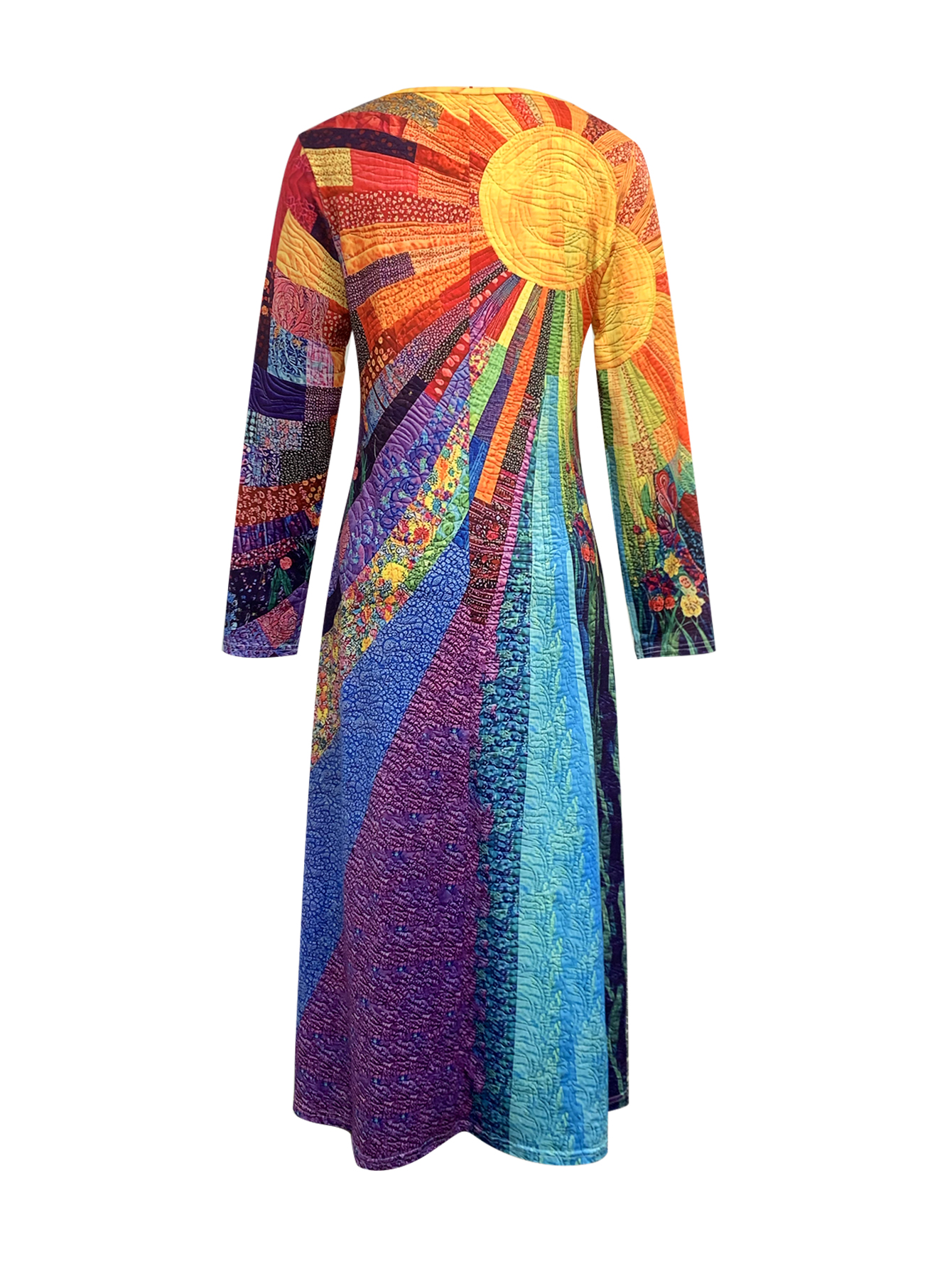 Women's Autumn New Vacation Plant - Printed V - Neck Maxi Dress - Elegant & Casual Mixed - Color Dress-CF50930