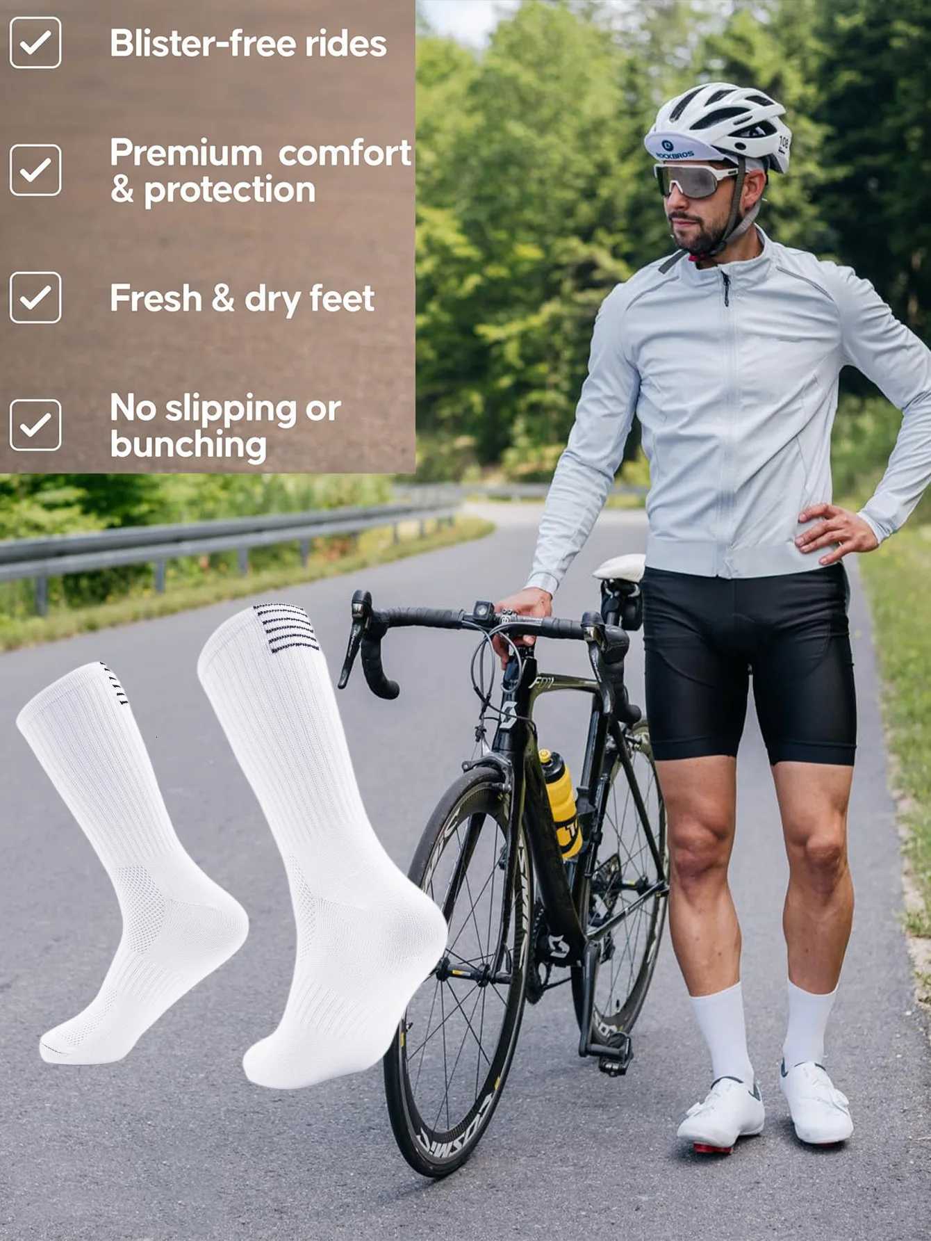 1 Pair Cycling Socks Compression Athletic Crew Running Socks Mens Womens Hiking Riding Bike Workout Climbing SportsW251011