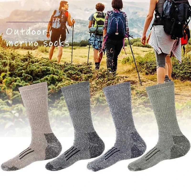Merino Wool Socks Mens Autumn Winter Thickened Thermal Socks Mountaineering Breathable Outdoor Sports Socks LargeW251011