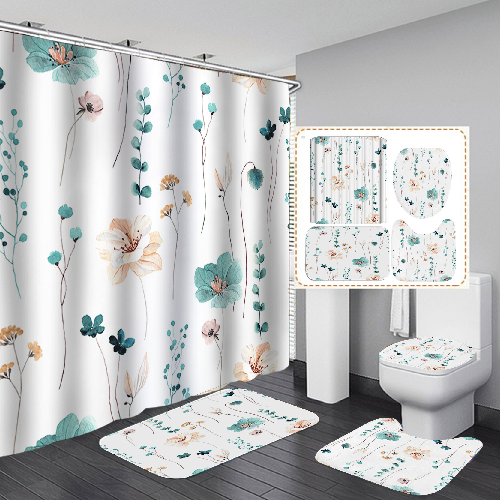 YL-37435 bathroom toilet punch-free curtain waterproof anti-light roller blinds toilet toilet block curtain toilet three-piece set