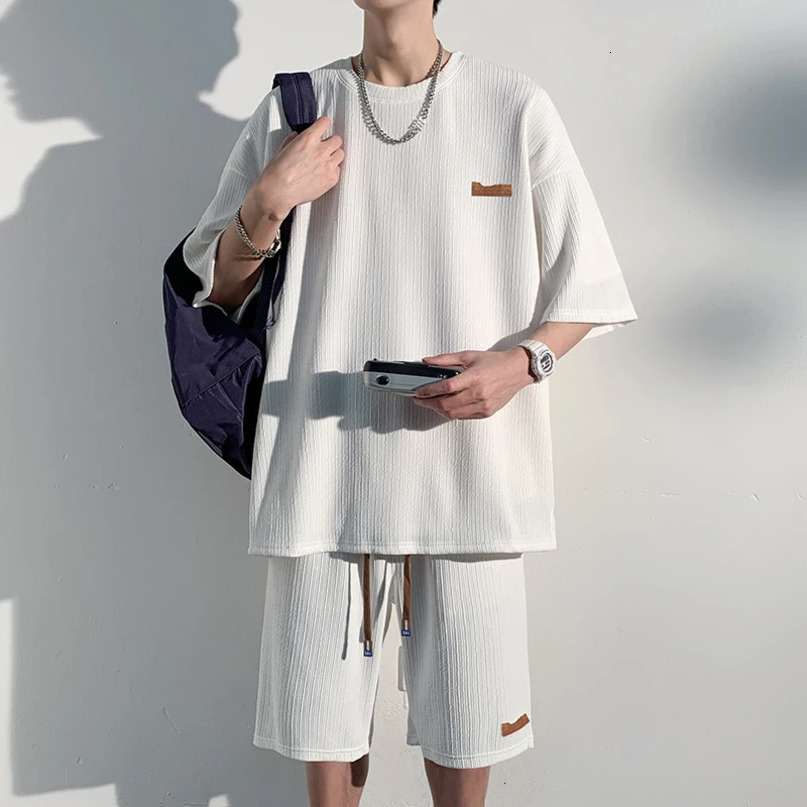 2 Piece Set Short Sets Sports Suits Summer Outfit Embossing Trends Costumes Men Mens Clothing Sleeve Fashion 240518