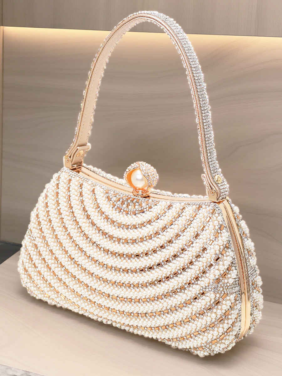 Elegant Handbag Evening Bag Pearl Clutch Bag Shining Beaded Pearl Purse Crystal Bag Crossbody Bag Luxury Clutch Phone Purse for Ladies Party Wedding D