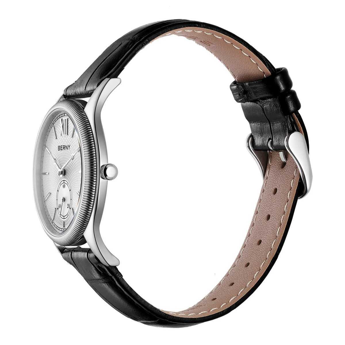 BERNY Mens Watches Luxury Classic Stylish Dress Quartz Watch UltraThin Stainless Steel Case Elegance Leather Strap Wristwatch D251011