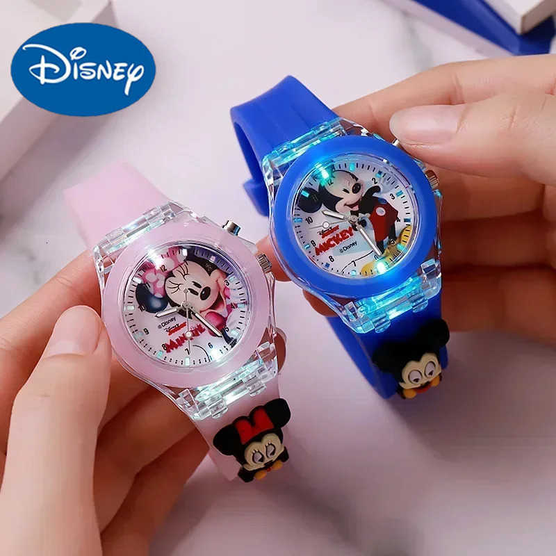 Disney Fashion Minnie Childrens Watch Mickey Mouse Childrens Flash Light Cartoon Figure Doll Boys Girls Birthday Gifts H251011