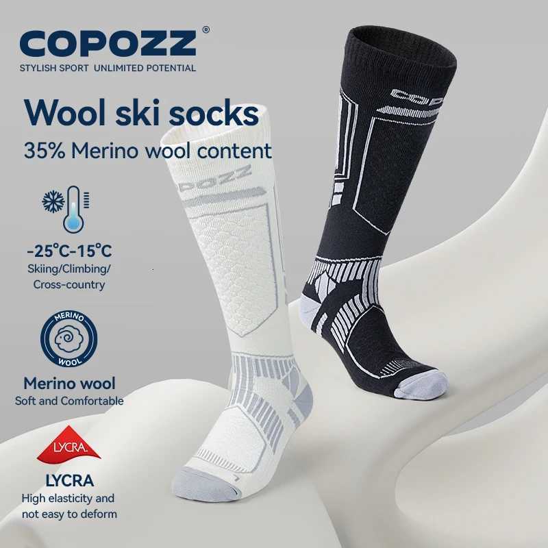 COPOZZ New Winter Ski Socks Men Women Thermal Merino Wool Long Ski Socks Snowboard Cycling Skiing Soccer Socks Thickened SockW251011